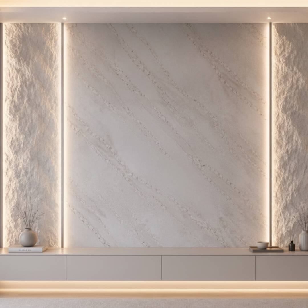 habillage mural effet marbre - detail panneau retroeclaire LED