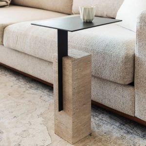 Table d'appoint moderne en travertin