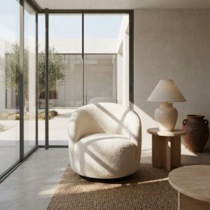 Fauteuil luxe design Sahel dans une villa lumineuse au Maroc