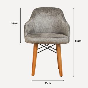 Chaise Boisie grise en velours avec pieds en bois naturel et structure design épurée