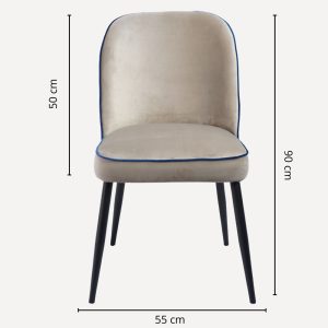 Chaise Elite en velours beige avec pieds noirs, design moderne et épuré, 55x50 cm