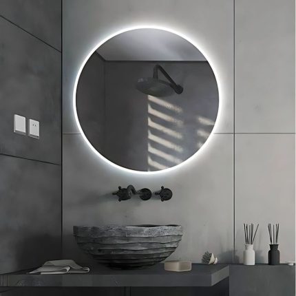 miroir rond gris