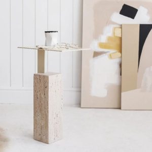 Table d'appoint moderne en travertin
