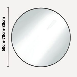 Miroir rond encadrement noir design moderne, diamètre 60-80cm