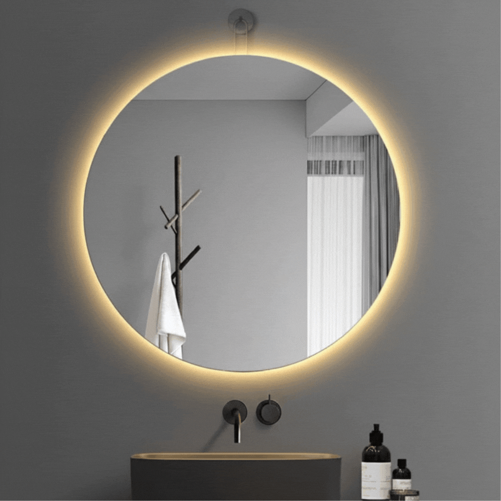 miroir rond gris