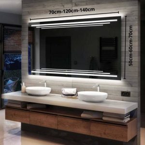 Miroir salle de bain LED rectangulaire moderne avec cadre noir et éclairage blanc intégré