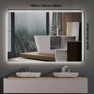Miroir salle de bain LED rectangulaire avec cadre blanc et éclairage intégré, style moderne épuré