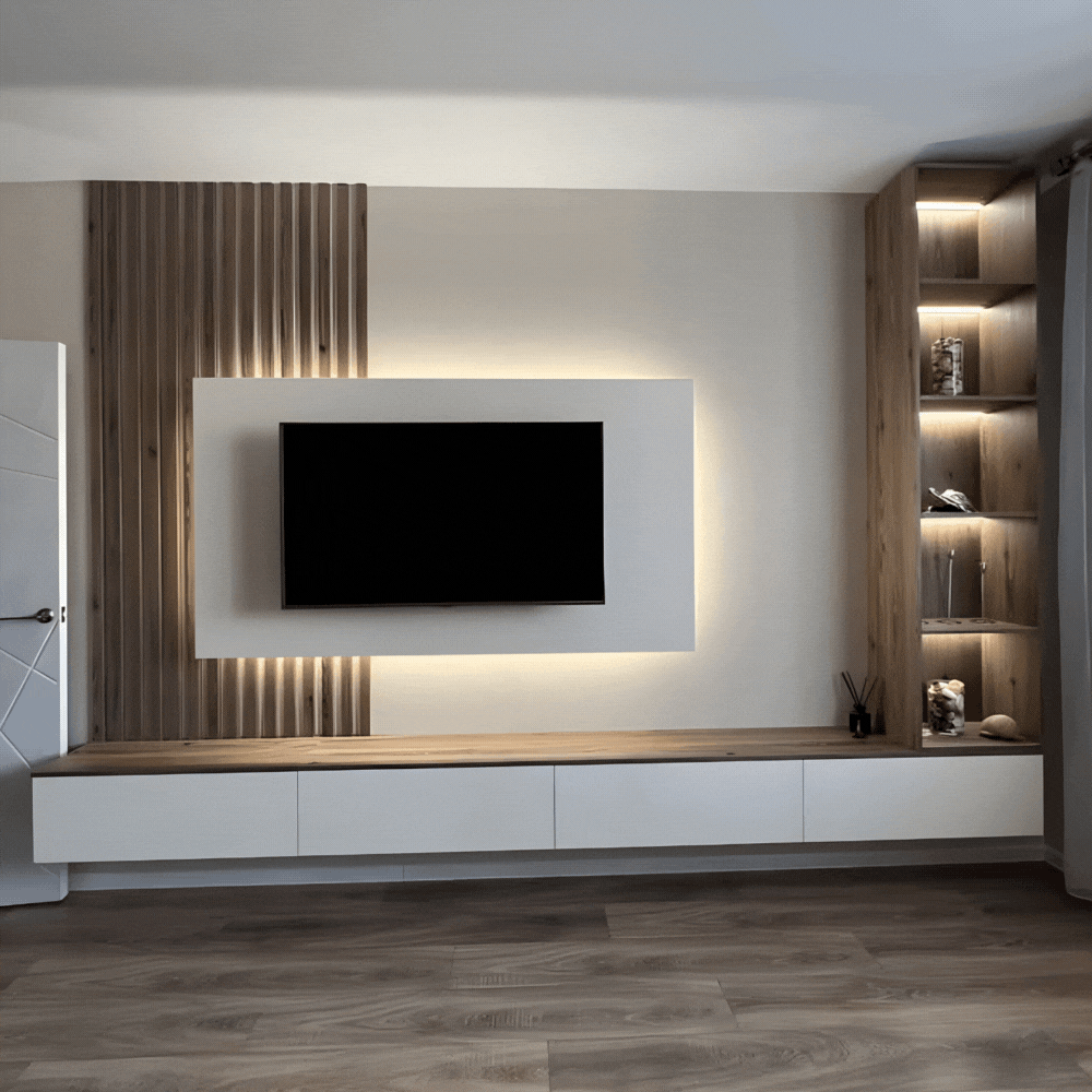 habillage mural bois tv​