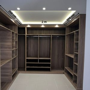 Dressing Armoni en bois wengé avec rangements modulables et éclairage LED intégré