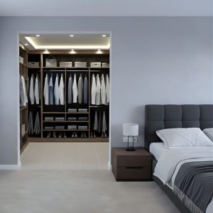 Dressing Armoni bois wengé noir avec penderies, tiroirs et rangements pour chambre moderne
