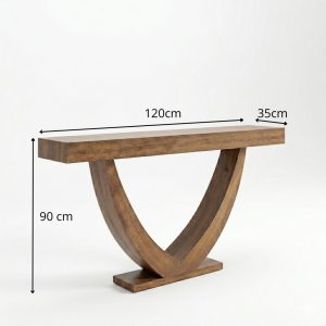 Console d'entrée bois massif style contemporain, finition miel clair, pieds galbés arqués