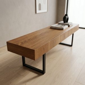 Meuble TV bois massif clair pieds métal noir design épuré contemporain