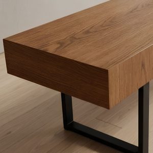 Meuble TV bois massif noyer avec pieds métal noir, design contemporain épuré