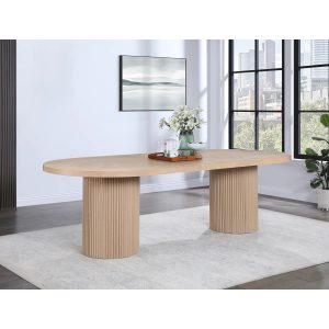 Table à manger ovale en bois massif chêne naturel avec pieds cannelés contemporains