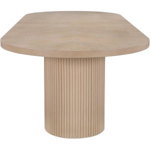 Table à manger ronde en bois massif chêne naturel avec base cannelée contemporaine