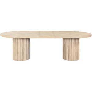 Table à manger ovale en bois massif chêne naturel avec pieds cannelés contemporains
