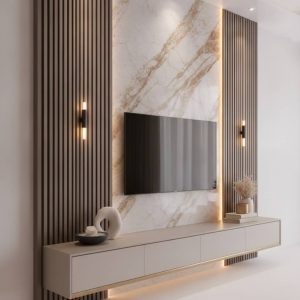 Habillage mural effet marbre - vue de cote