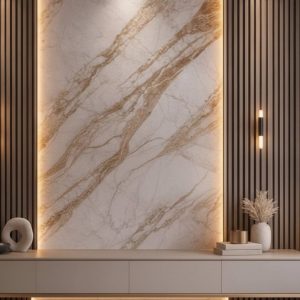 Habillage mural - detail panneau effet marbre retroeclaire LED
