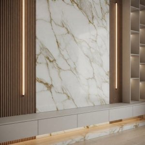 Nora, habillage mural effet marbre dore & bois – Image 5