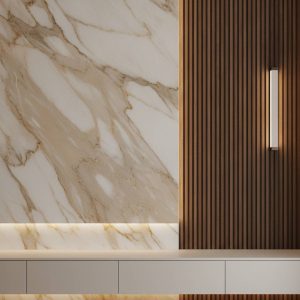 habillage mural effet marbre - detail panneau retroeclaire LED
