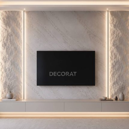 habillage mural effet marbre et bardage bois LED