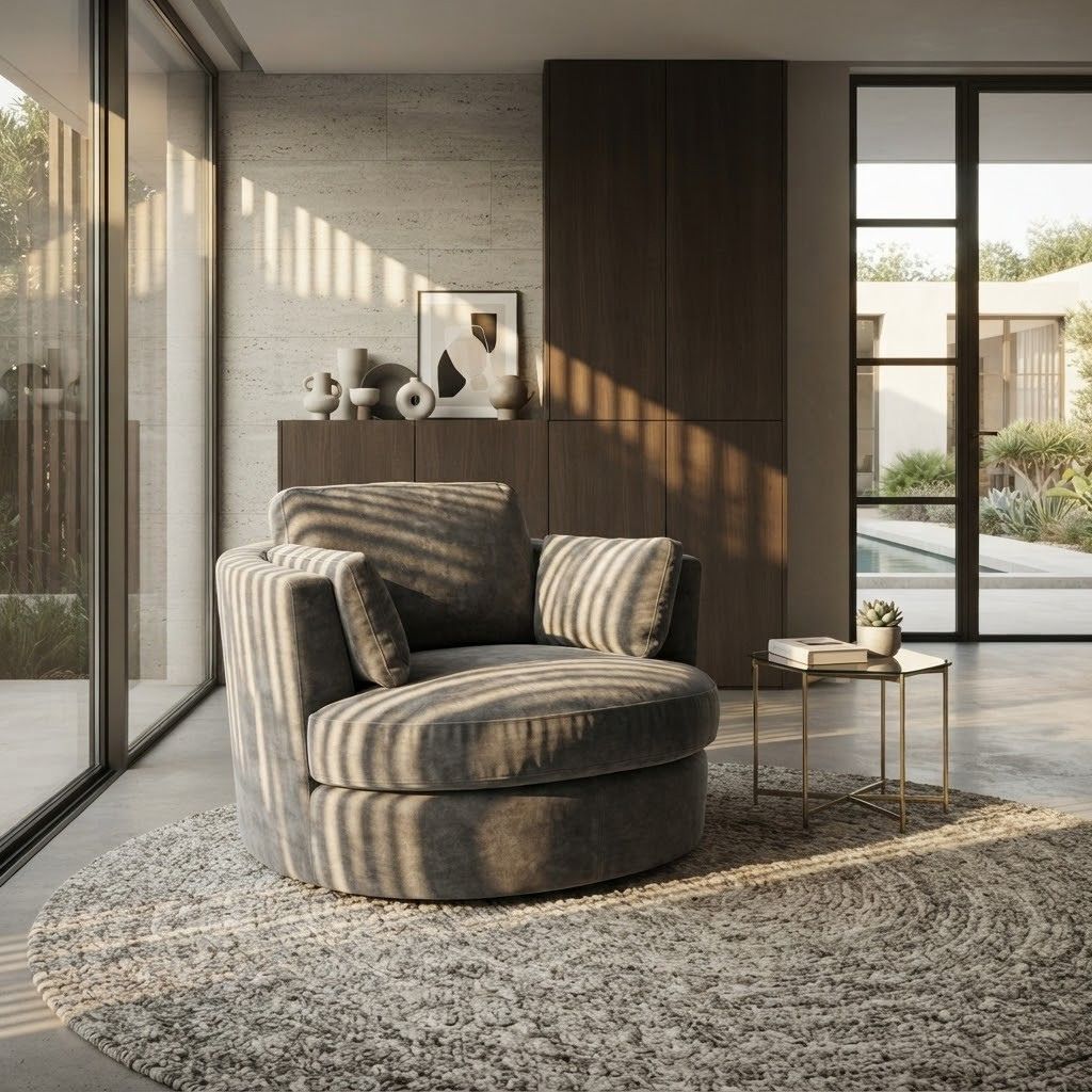 Fauteuil en tissu gris Clarissa le matin