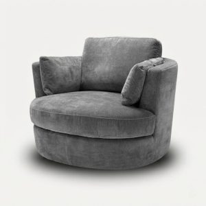 Clarissa, fauteuil en tissu gris pivotant Eichholtz, vue 3/4