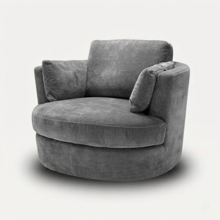 Clarissa, fauteuil en tissu gris pivotant Eichholtz, vue 3/4
