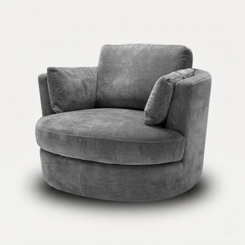 Clarissa, fauteuil en tissu gris pivotant Eichholtz, vue 3/4
