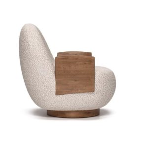 Accoudoir en bois de noyer du fauteuil en tissu Fernie, vue de côté