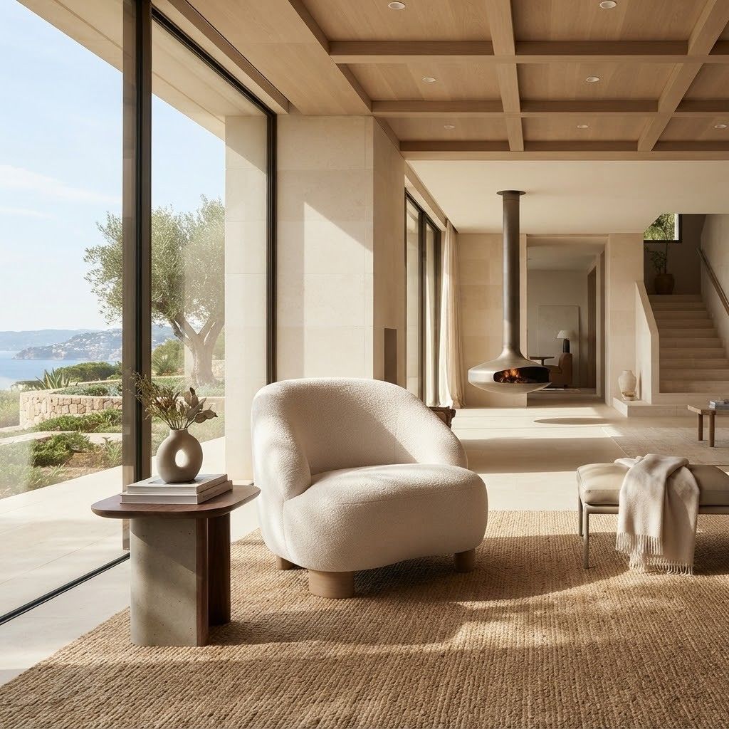 Fauteuil confortable design Marga dans une villa lumineuse avec vue mer