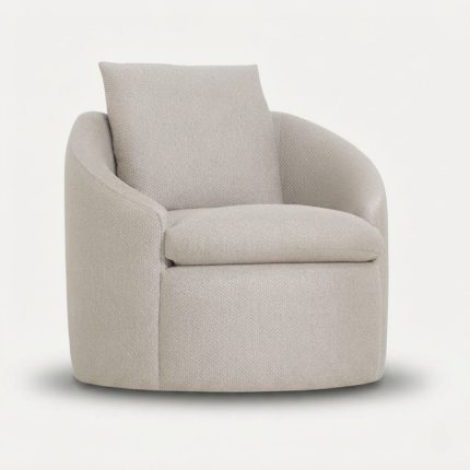 Fauteuil relax design Inspire, fauteuil pivotant en tissu taupe, vue 3/4