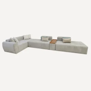 NORDIK, salon d angle gris, plateau bois
