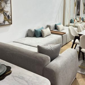 NORDIK, salon d angle gris, plateau bois – Image 4