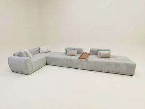 NORDIK, salon d angle gris, plateau bois