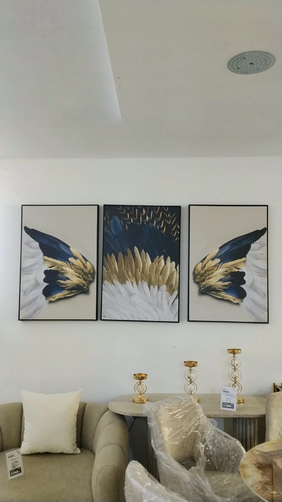 Lot 3 tableaux ailes bleu or Lot de 3 tableaux ailes - bleu, or et blanc – Image 1