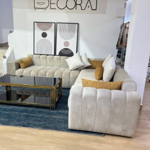 VELORA, salon d angle velours beige – Image 3