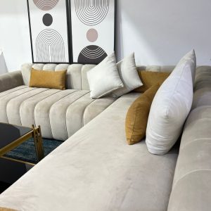 VELORA, salon d angle velours beige – Image 5